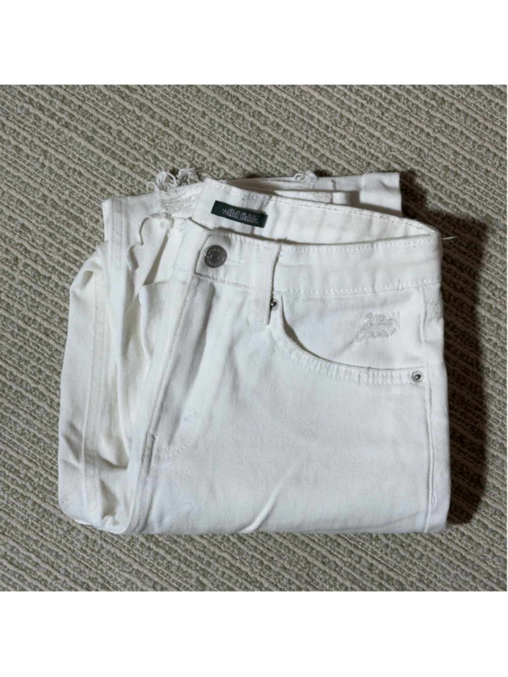 Womens 0 NEW Wild Fable High-Rise Dad Straight Distressed White Denim Jeans Rips